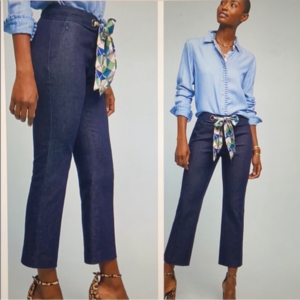 Anthropologie The Essential Crop Flare Pants Denim Blue Size 4 NWT